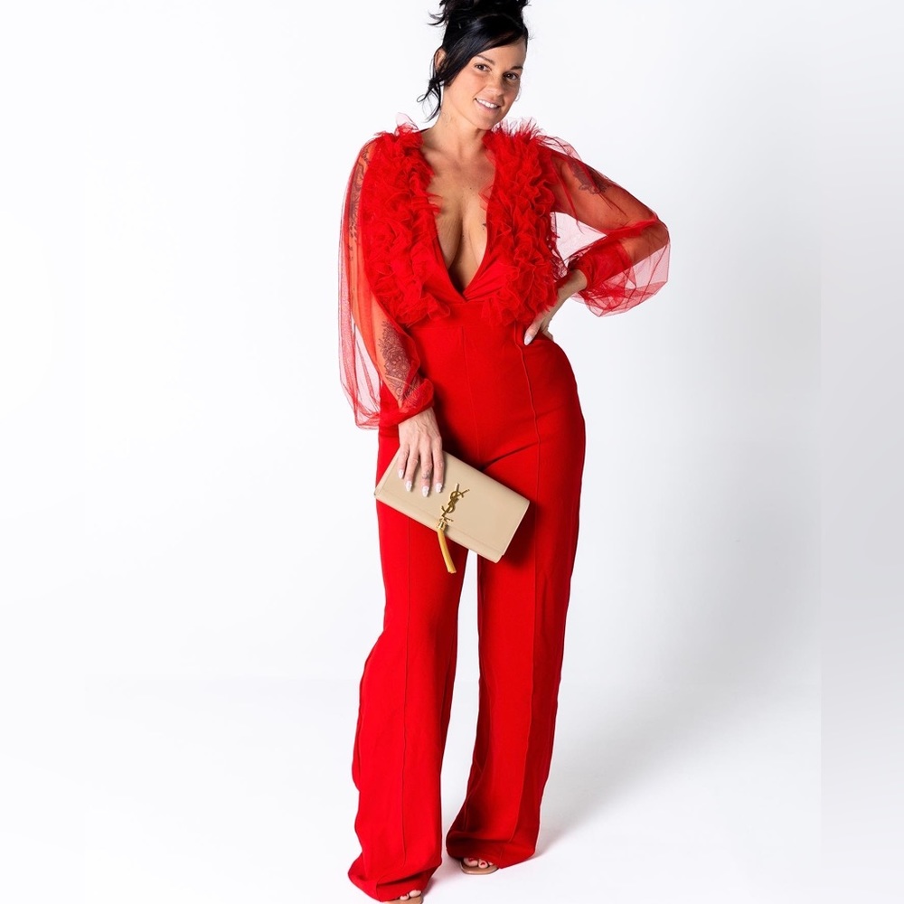 Posh Kouture Boutique Womens Red Jumpsuit